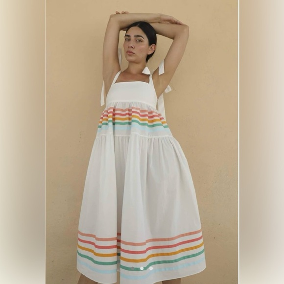 Paper London Laura Rainbow Stripes Sleeveless‎ Tiered Sundress Tie Strap Casual - Picture 3 of 11